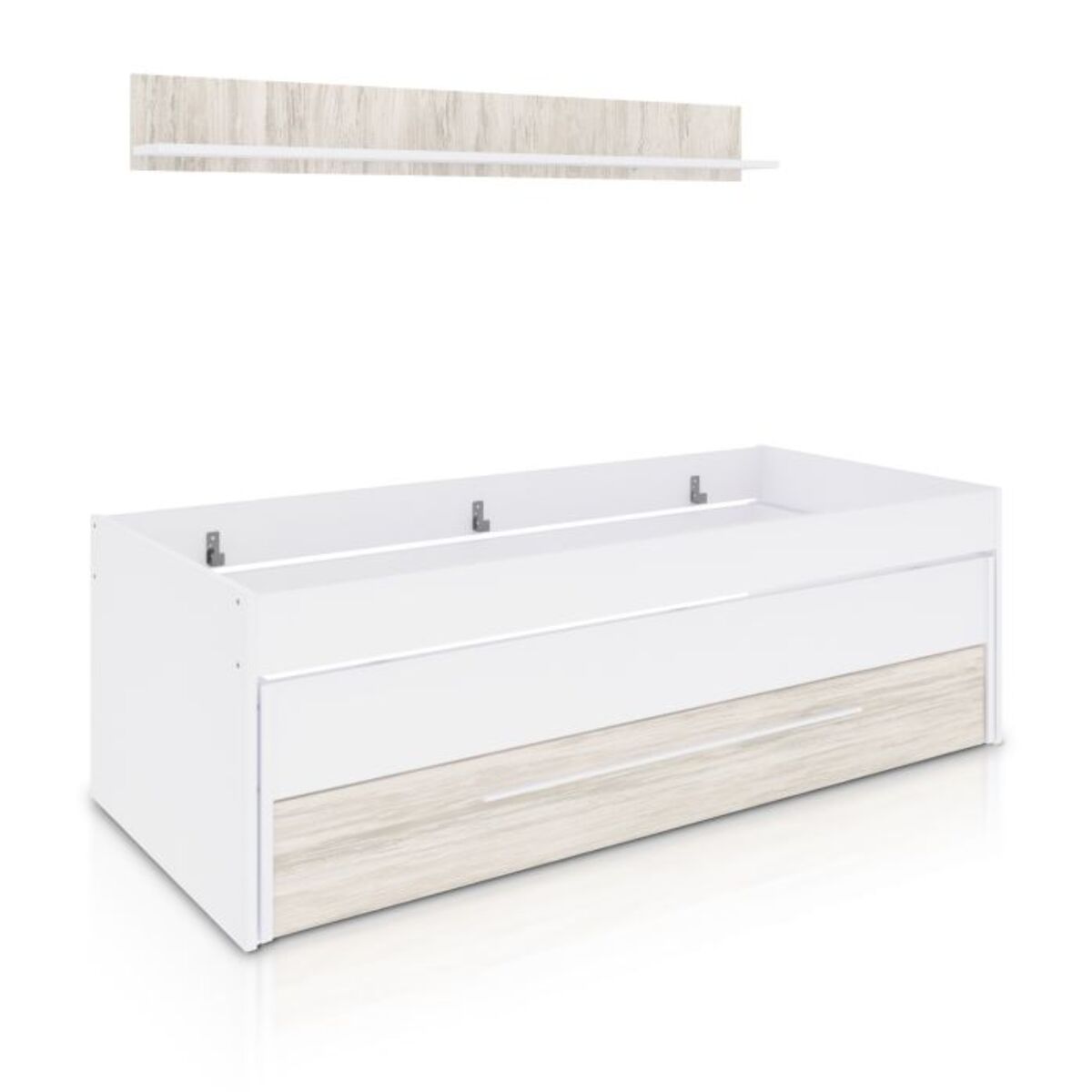 Cama doble juvenil con estante Nuit Blanco Artik (Blanco Mate) – Blanco Velho