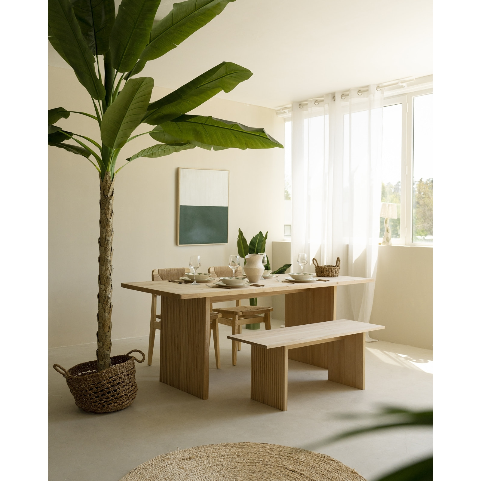 Banc en bois massif ton naturel 120cm Hauteur: 45 Longueur: 120 Largeur: 55