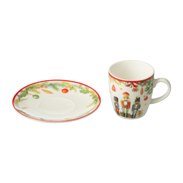 J-Line tasse + sous-tasse Casse-Noisette - céramique - blanc - boîte de 4