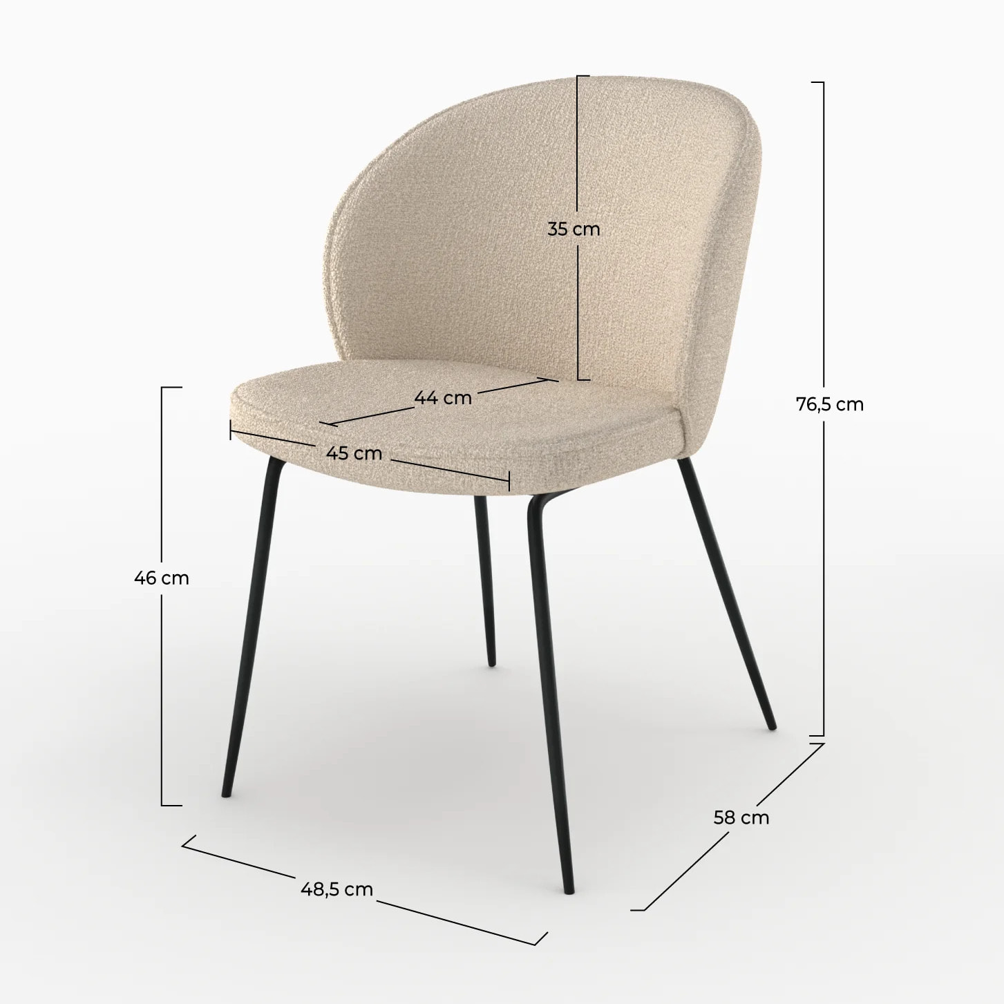 Chaise en tissu bouclé beige et pieds en métal - Groom