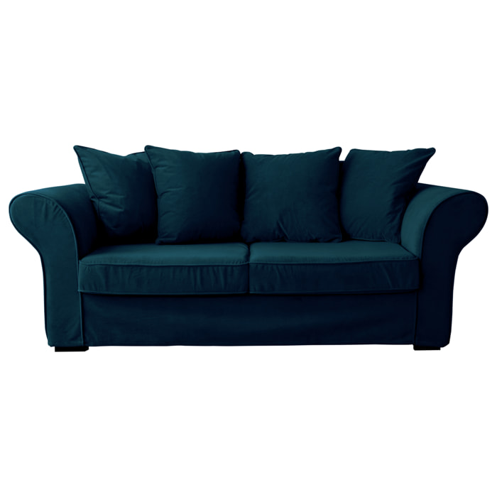 Canapé droit 3 places en velours bleu navy OSCAR