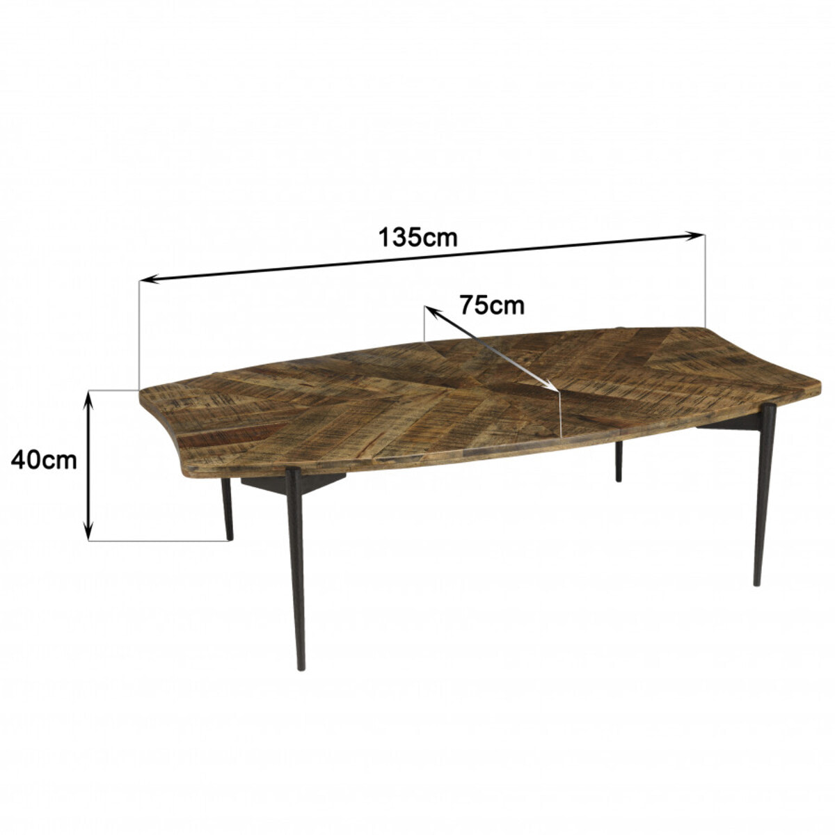 KIARA - Table basse bords concaves 135x75cm en bois recyclé