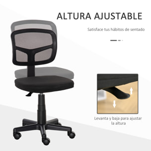 Vinsetto Silla de Oficina Ergonómica de Malla Silla de Escritorio Giratoria 360° con Altura Ajustable Soporte Lumbar Transpirable y Ruedas 43x48x77,5-89,5 cm Negro