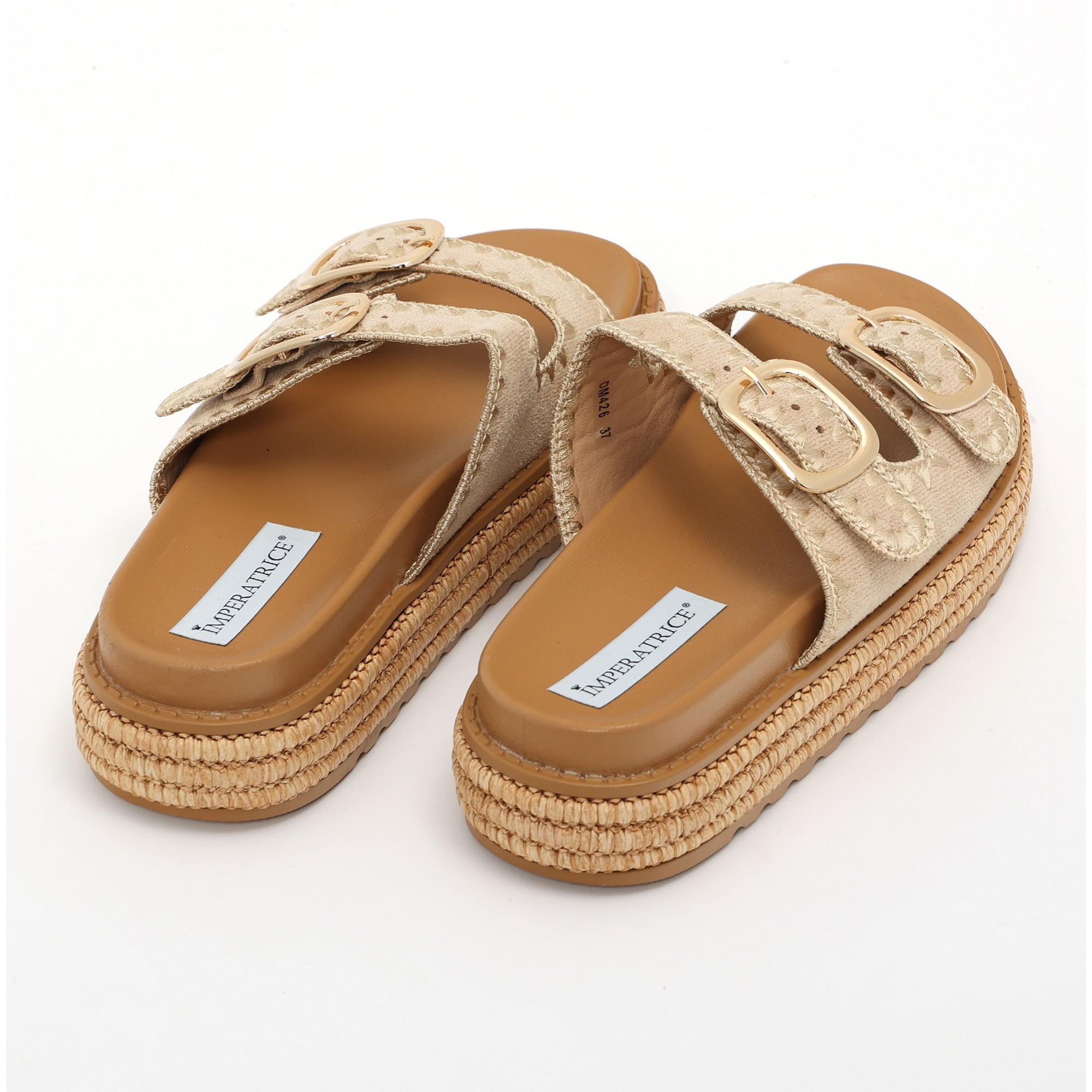 Sandali platform in simil pelle con fibbie color oro