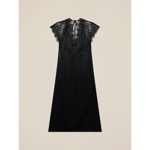 Oltre - Vestito midi in raso con pizzo - Nero