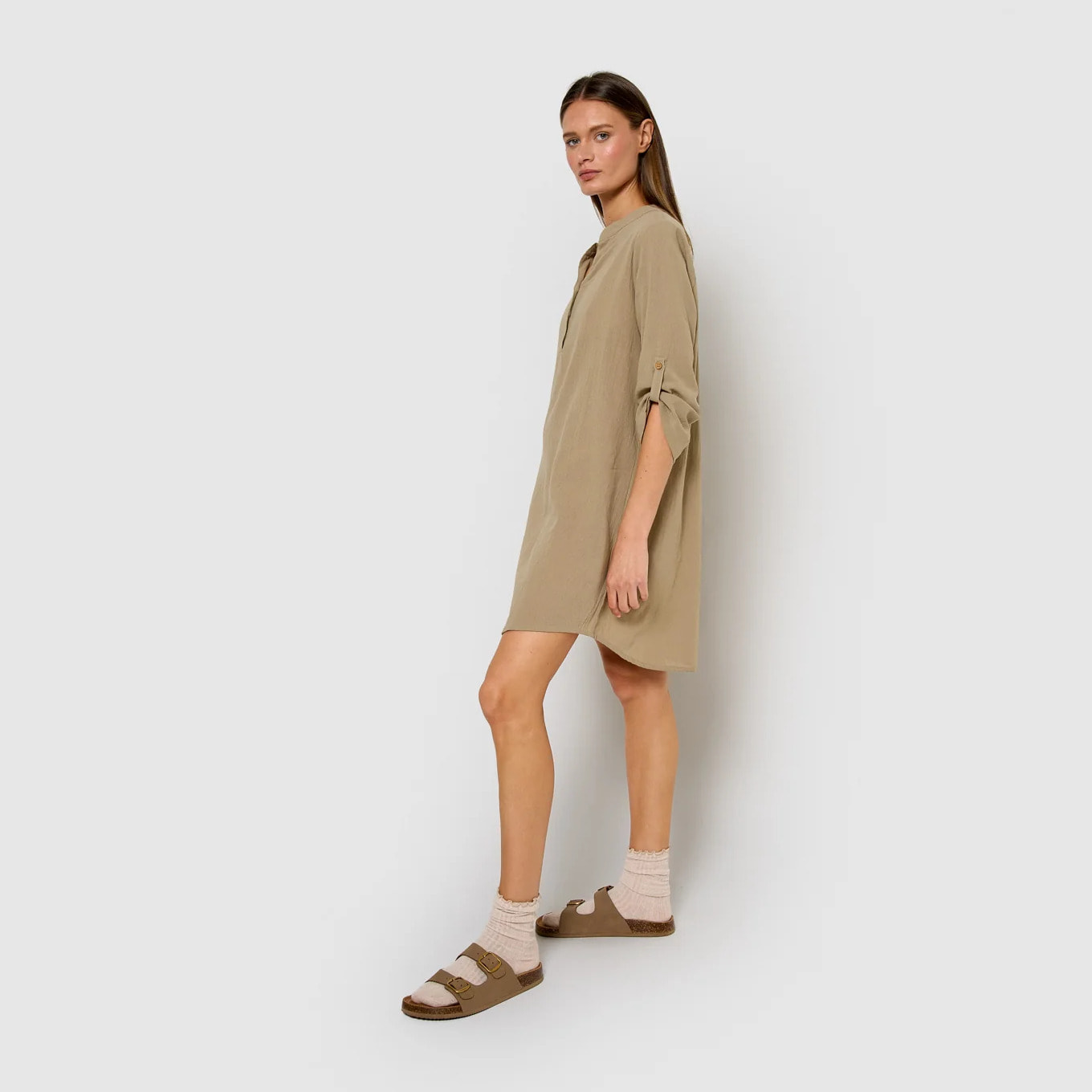 Vestido corto algodón liso cuerda
