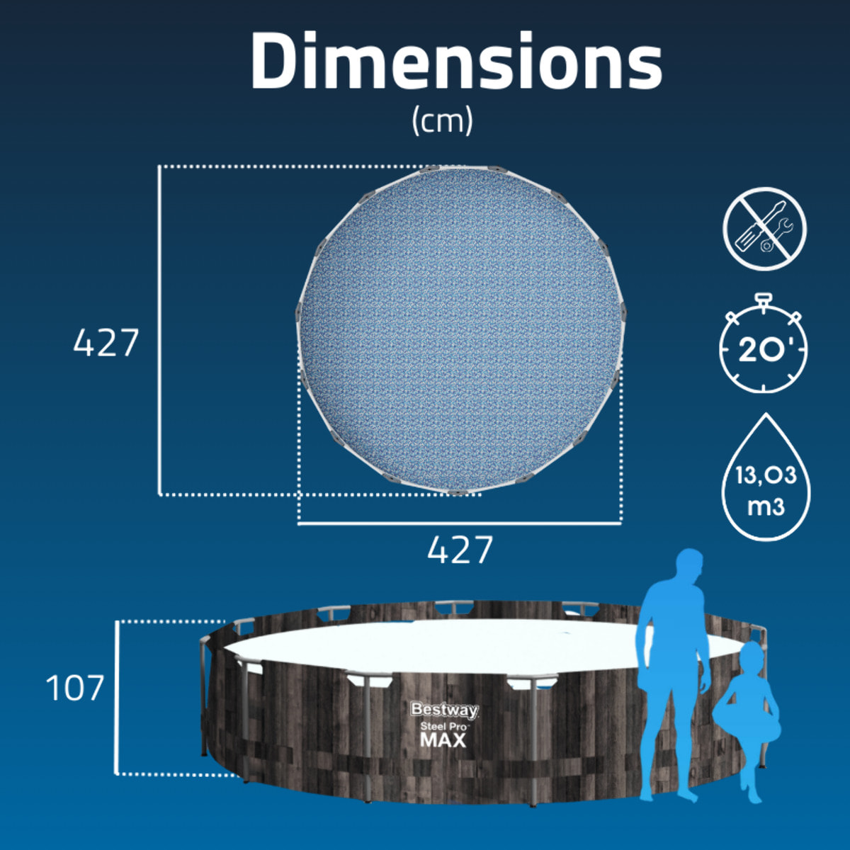 Bestway Piscine hors sol - Ronde - Steel Pro Max - Décor bois - 427 x 107 cm