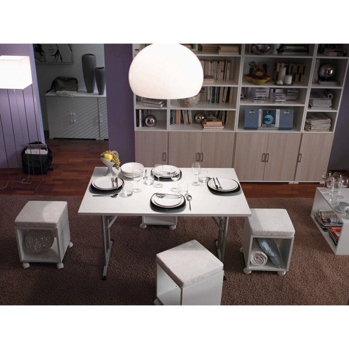 Tavolo pieghevole Aliena, Ripiano da campeggio con gambe pieghevoli in metallo, Tavolo da pranzo moderno multiuso, 100% Made in Italy, 125x75h80 cm, Bianco