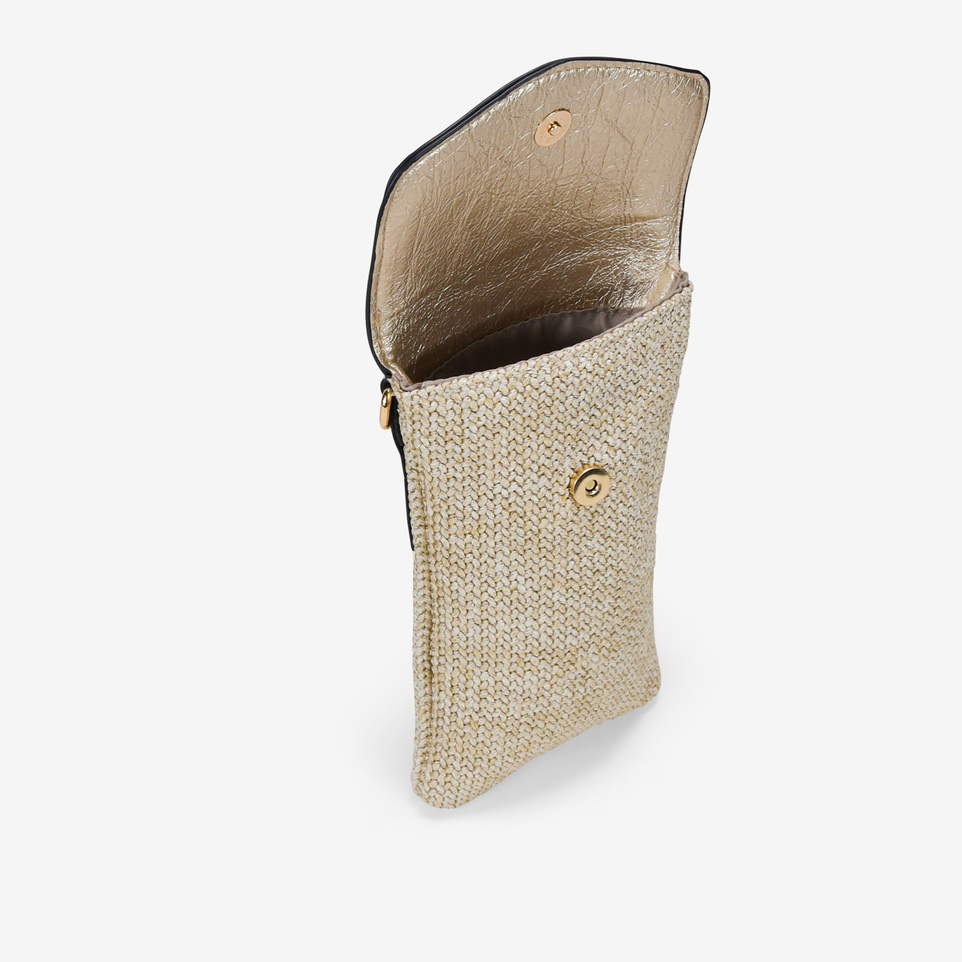 Bolso para móvil dorado con solapa
