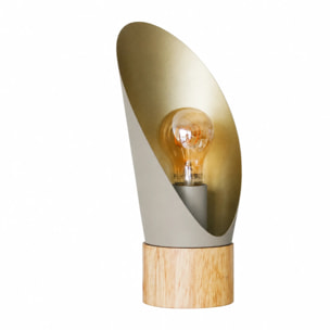 Lampe à poser en métal taupe et bois H30 cm - Spoon