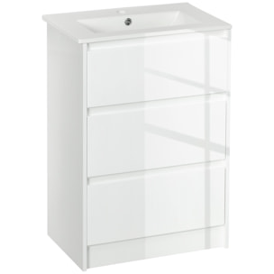 Mueble de Baño con Lavabo Armario de Baño Bajo Lavabo de Baño de Cerámica Sintética con 2 Cajones 61x37x88 cm Blanco Brillante