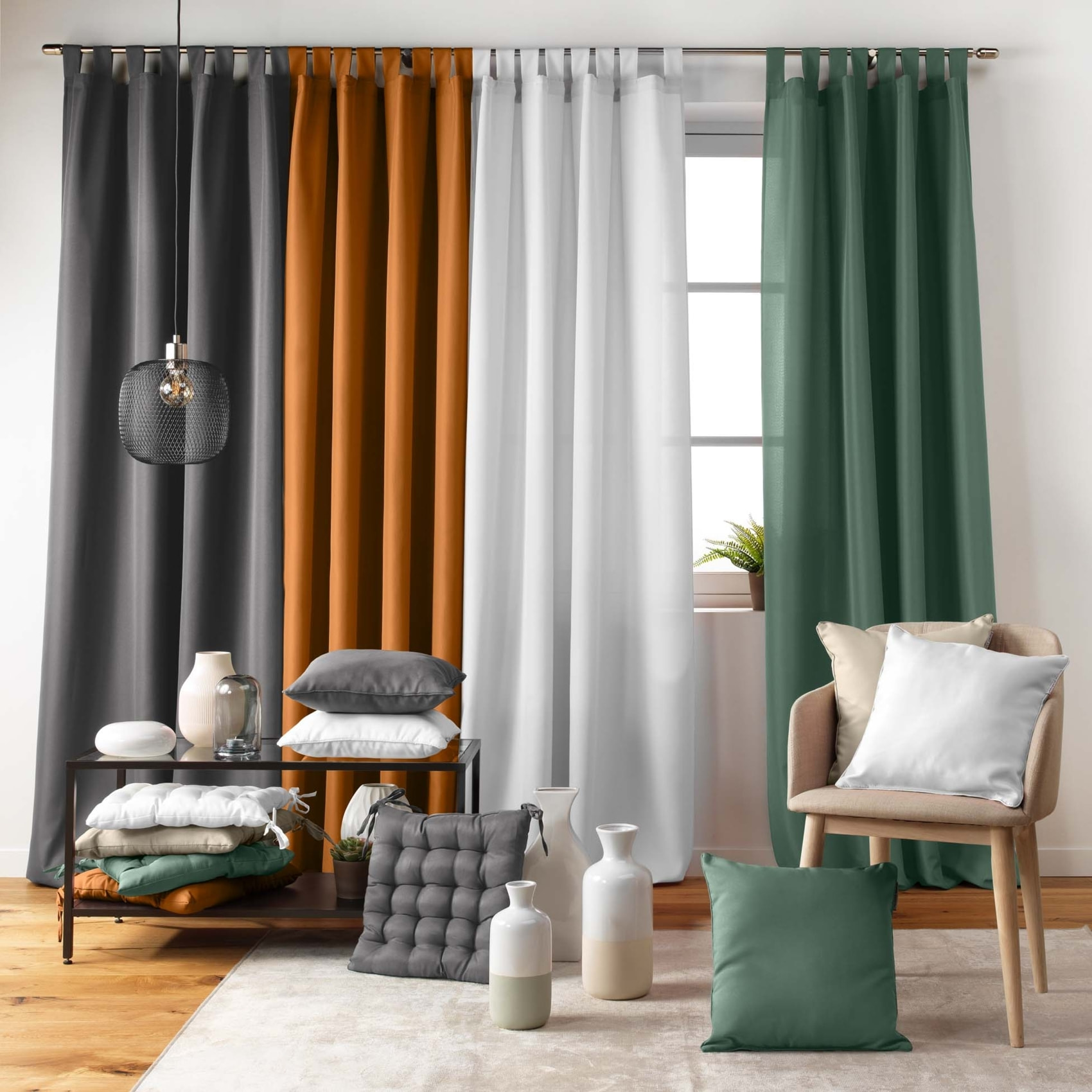 Rideau uni à 8 passants - Kaki