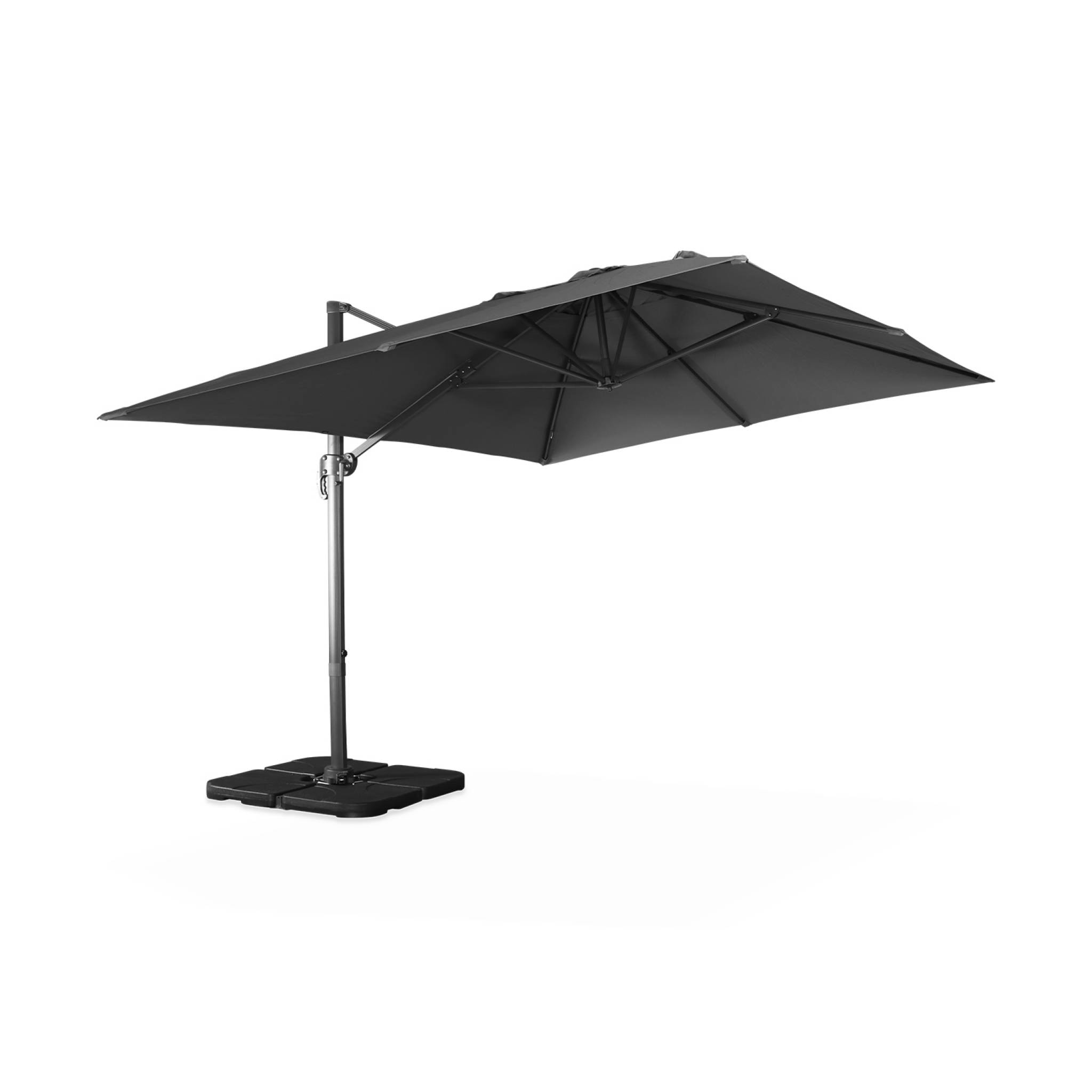 Parasol déporté rectangulaire gris 3x4m + dalles à lester 50x50cm