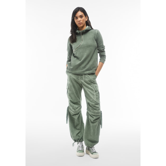 Pantaloni cargo da donna in tessuto popeline effetto used