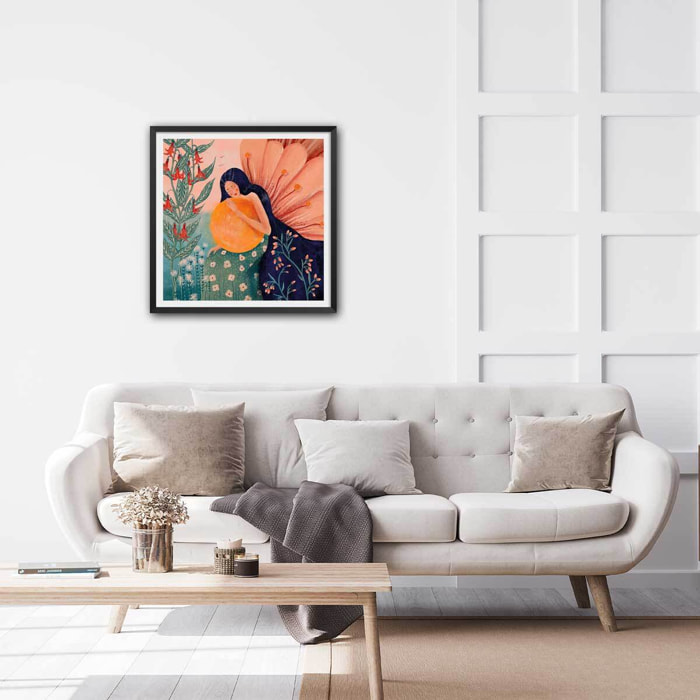 Affiche princesse aux fleurs Affiche + cadre en bois - Noir