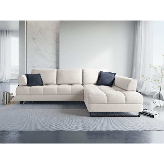 Canapé d'angle droit convertible avec coffre de rangement "Clinton" 5 places en tissu structurel gris clair