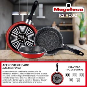 Magefesa K2 ROJO sartén 22, acero esmaltado vitrificado, en rojo, inducción y lavavajillas