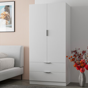 Armadio Santa Clara Armadietto Multiuso per Camera da Letto con Appendiabiti 2 Ante con Maniglie in Metallo e 2 Cassetti 180 x 81 x 52 Cm Bianco