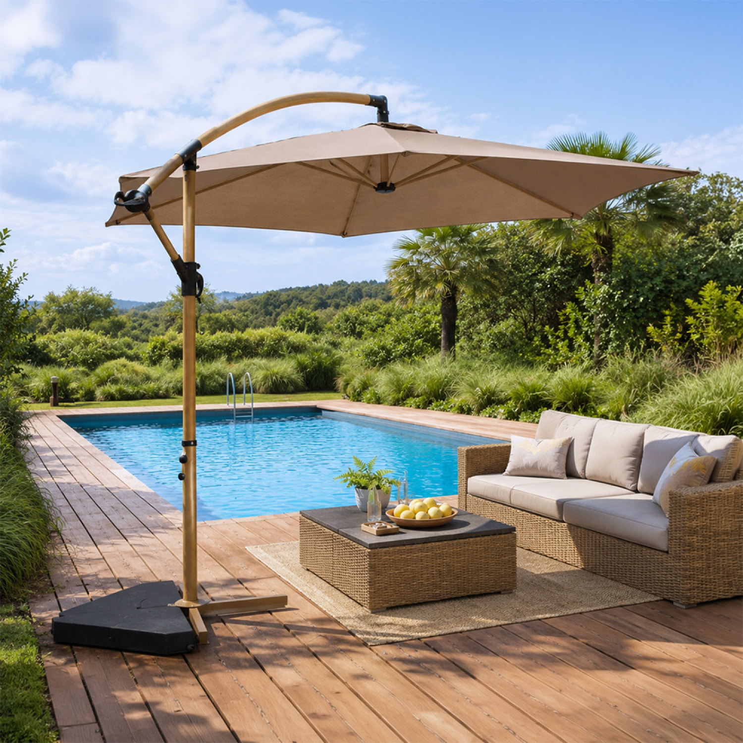 Parasol déporté octogonal  300 cm taupe FREY