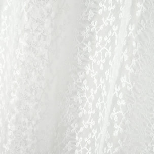 Voilage tamisant à ruflette et motif floral - Blanc