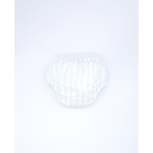 Cubrepañal estampado de flores y rayas. Elastico en la cintura y en las piernas.