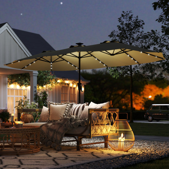 Parasol de jardin double grande taille LED - 395x215cm - métal - beige
