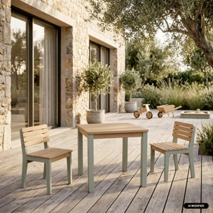 Table de jardin enfant intérieur/extérieur bois d'acacia + 2 assises CAROLINE