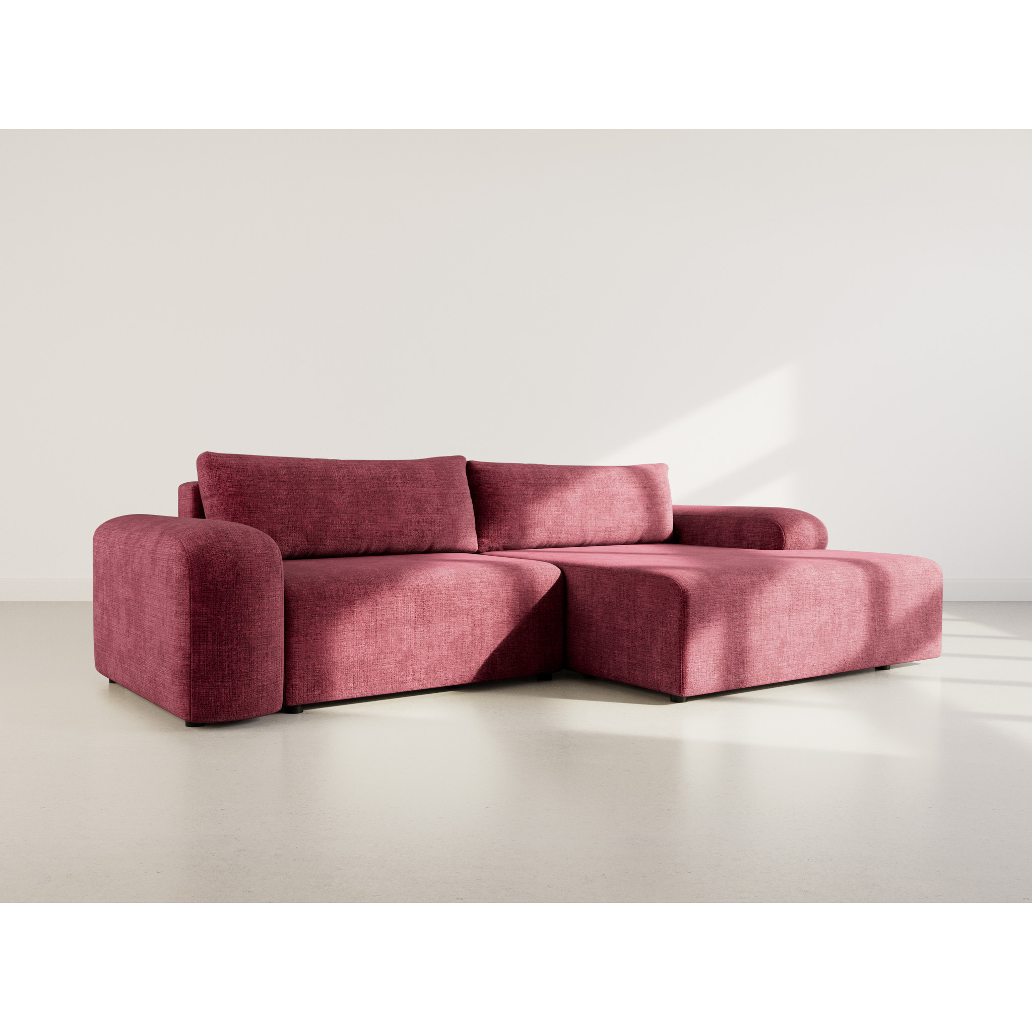 Rebecca - canapé d'angle droit 4 places convertible avec coffre en velours texturé - Prune