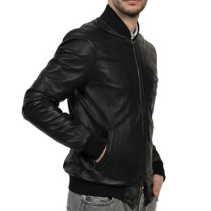 Giubbino in vera pelle di vitello Nero-Slim Fit