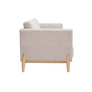Canapé scandinave 4 places en tissu effet velours texturé beige et bois clair SINDRO