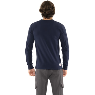 Camiseta de algodón elástico de manga larga con logo grande "Basic" para hombre