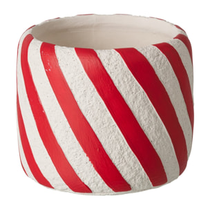J-Line cache-pot ligné - ciment - rouge Noël/blanc - medium - set de 2