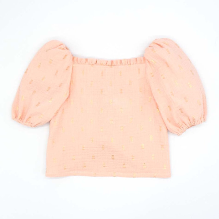 BLUSA MANGA ABULLONADA BRILLO ROSA