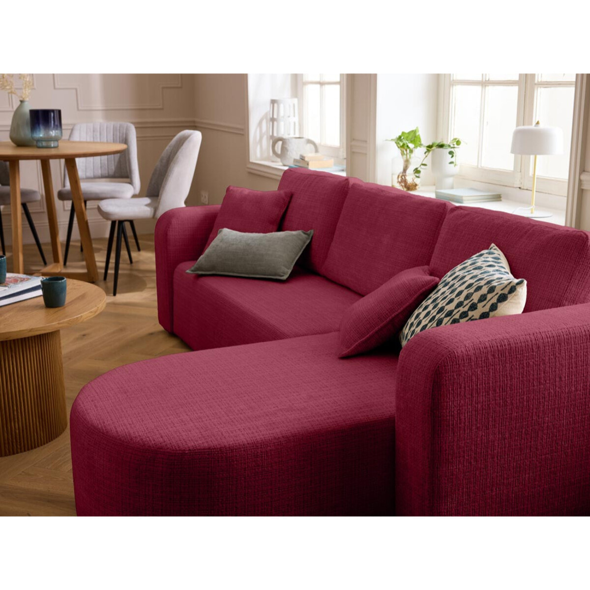 Miro - canapé d'angle réversible - 4 places - convertible avec coffre - en velours texturé - Prune
