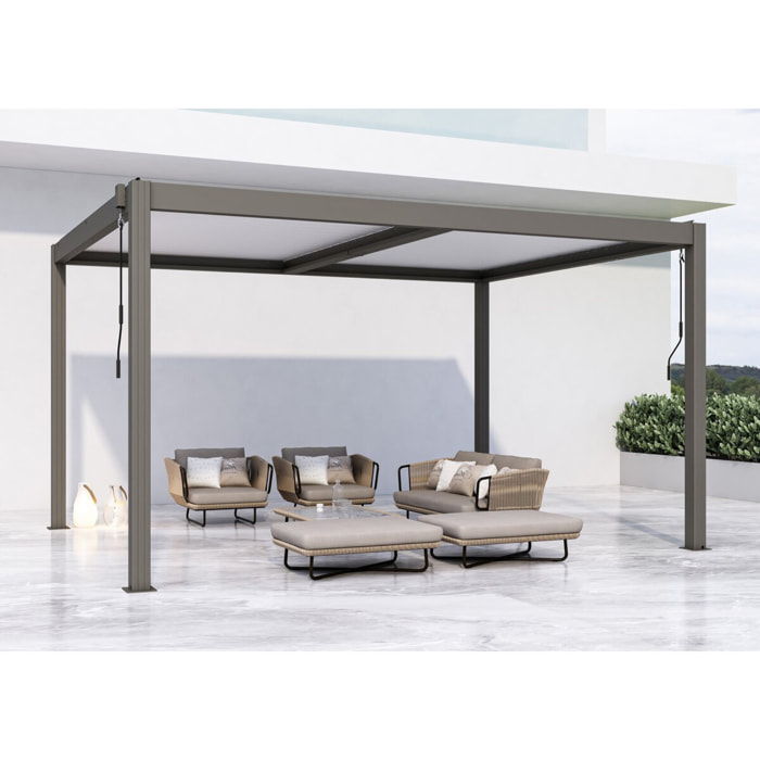 Pergola bioclimatique avec led "Windsor premium" en aluminium 3 x 4 - Taupe