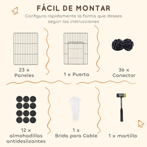 Valla Metálica para Mascotas de 24 Paneles, Jaula para Animales Pequeños, Forma Personalizable, Jaula para Conejos, Cobayas, Chinchillas, Gatitos, 120x60x80 cm, Negro