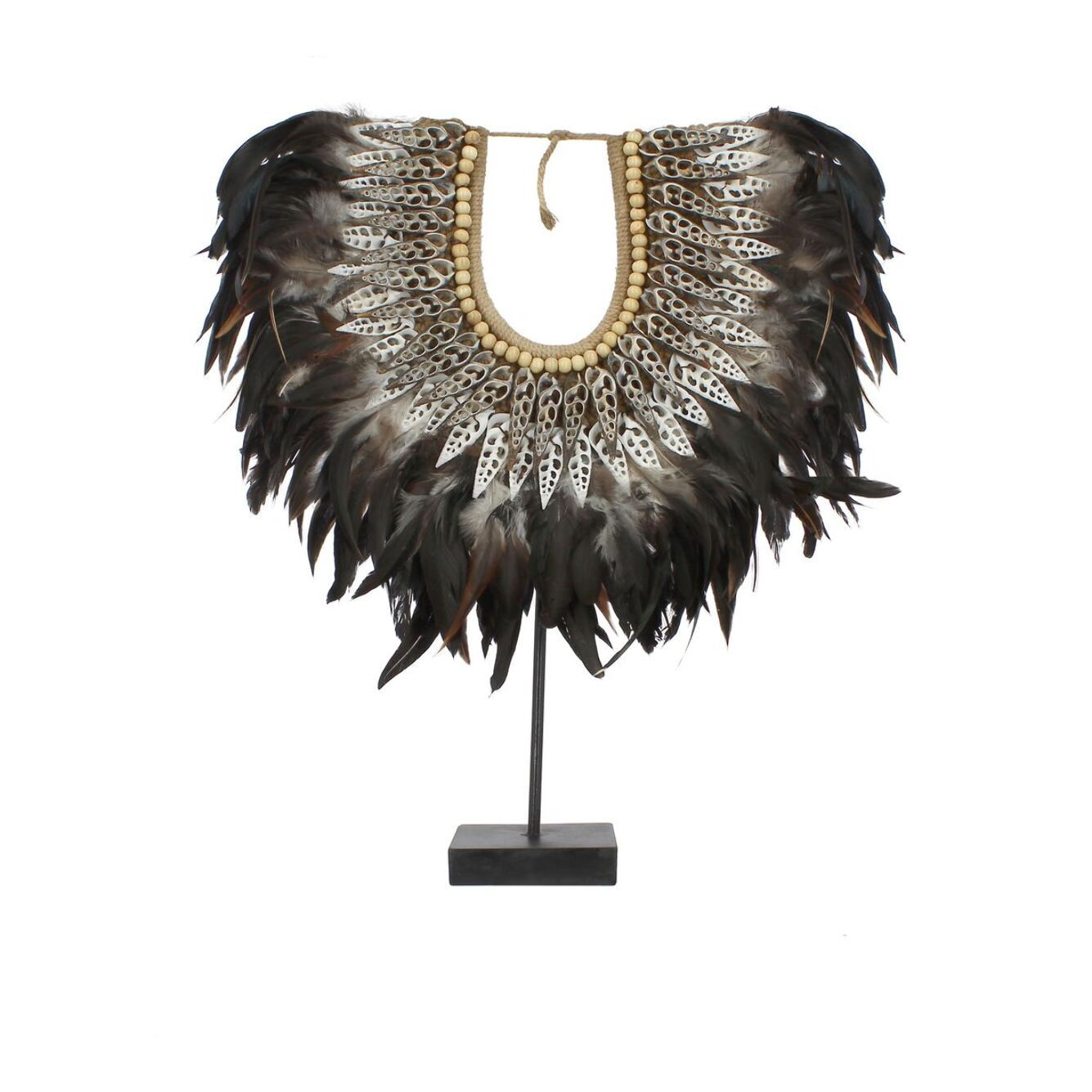 Collier en plumes et coquillages noirs  PAPUA