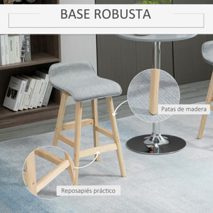 HOMCOM Juego de 2 Taburetes de Bar con Asiento 64 cm de Altura Tapizado en Lino Sintético Taburetes Altos de Cocina con Patas de Madera 40x41,5x75,5 cm Gris y Natural