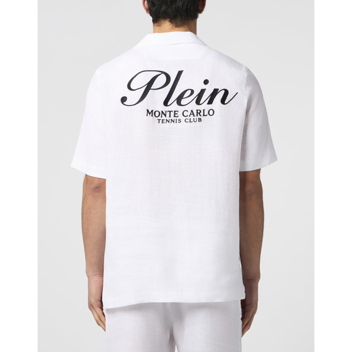 PHILIPP PLEIN Linen Bowling Shirt Tennis Club