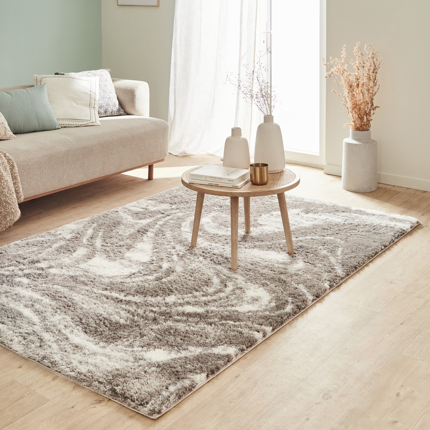 Oslo - tapis de salon à poils longs abstrait vizon