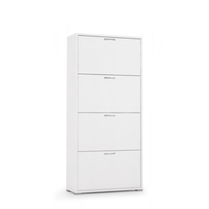 Scarpiera Rosa, Mobile multiuso da ingresso con 4 ante a ribalta, Armadietto portascarpe a doppia profondità, 100% Made in Italy, Cm 67x28h147, Bianco