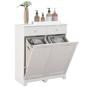 Armoire de salle de bain, meuble de rangement, avec paniers à linge pliables 2 tiroirs, en bois, 78L x 40l x 90,5H cm, blanc