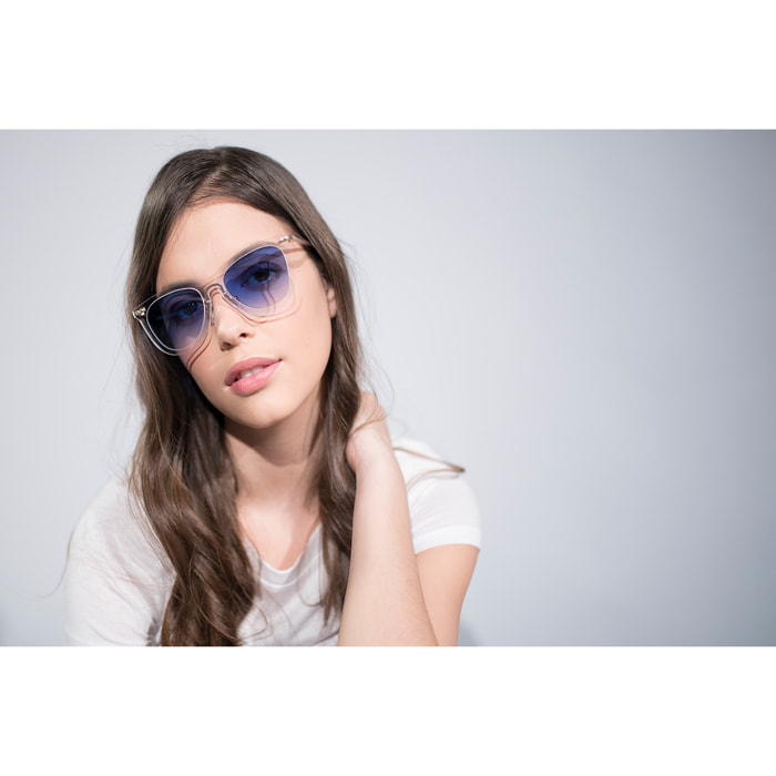 Gafas de sol PALO ALTO ARLES - Blanco transparente / Azul cielo degradado y patilla de metal dorado mate