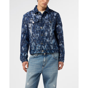 PHILIPP PLEIN Denim Trucker Jacket Jacquard Monogram