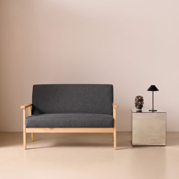Canapé banquette 2 places bois d'hévéa tissu ISAK