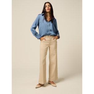 Oltre - Pantalones wide leg de algodón - Beige