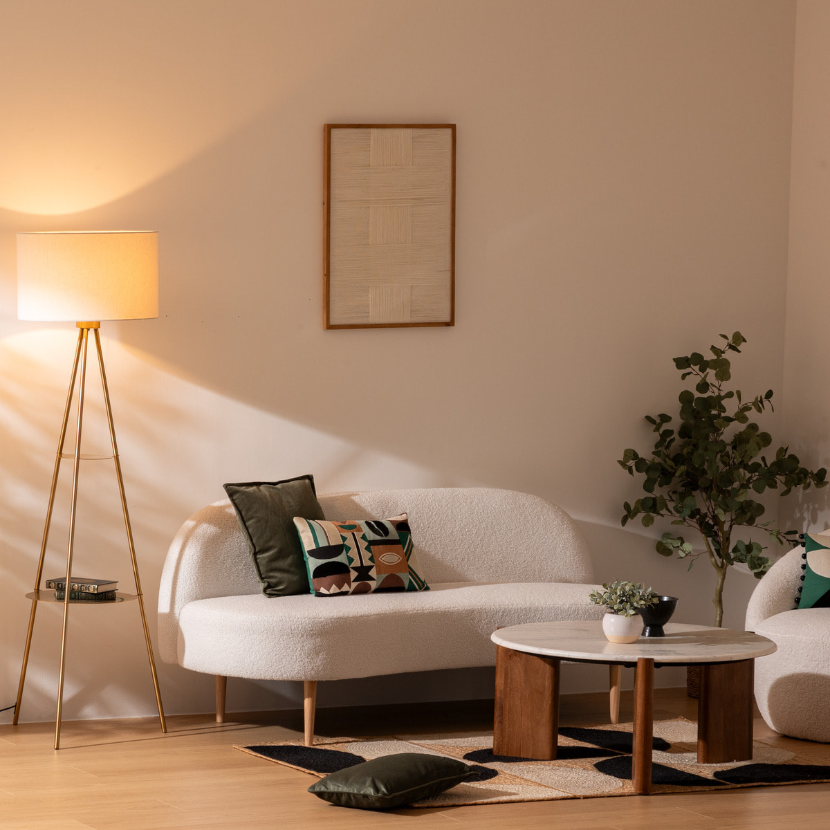 Lampadaire trépied "Arthus" doré H163cm