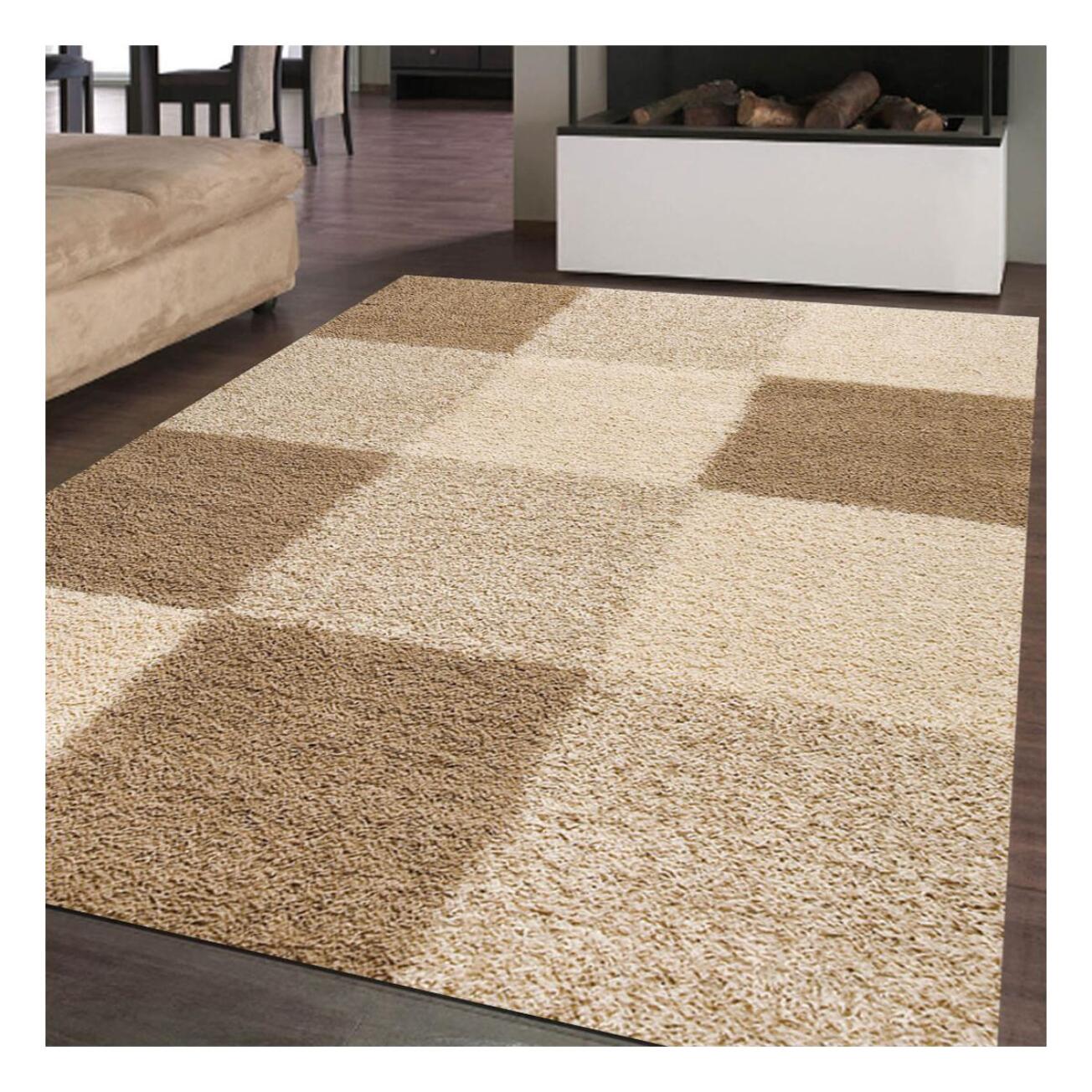 Tapis longs poils shaggy tissé motif damier BIDO