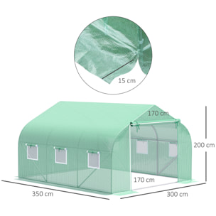 Serre tunnel de jardin 3,5 x 3 x 2 m grande taille 6 fenêtres vert