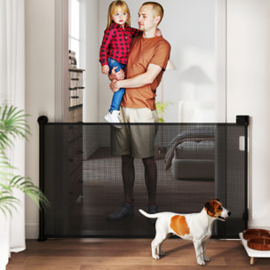 Barrera para Perros Retráctil 0-144 cm Puerta para Perros Pequeños Extensible Barrera de Seguridad para Mascotas con Interruptor de Cierre para Escaleras Puertas Pasillos
